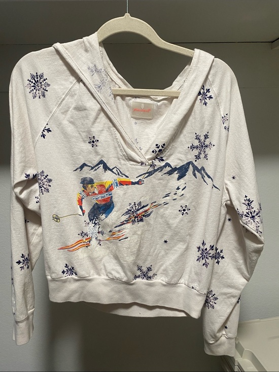 Free People Tops - Free People movement white Ski Graphic Hoodie with Navy Snowflake Accents